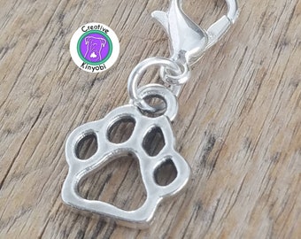 Silver paw charm, paw bracelet charm, dog paw zipper charm, small hollow cat paw charm, charms for fundraisers, Fast Shipping from USA CS379