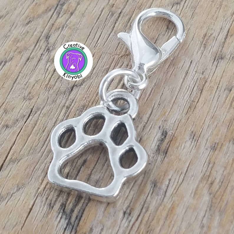 Silver paw charm, paw bracelet charm, dog paw zipper charm, small hollow cat paw charm, charms for fundraisers, Fast Shipping from USA CS379 image 1