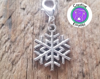 Silver snowflake charm, snowflake bracelet charm, double sided snowflake zipper charm, snowflake stitch marker Fast Shipping from USA