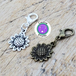 Sunflower charm, bronze or silver sunflower bracelet charm, sun flower clip-on charm, sunflower stitch marker, Fast Shipping from USA