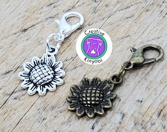 Bronze Sunflower Charm, Zipper Charm, Stitch Marker