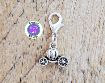 Pumpkin coach charm, 3D bracelet charm, horse, drawn carriage zipper pull, buggy clip on charm, fantasy vehicle charm,Shipping from USA