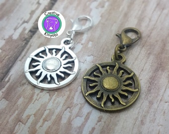 Sun charm, silver sun bracelet charm, bronze sun zipper charm, sun clip on charm, sun charm in silver or bronze,  Fast Shipping from USA