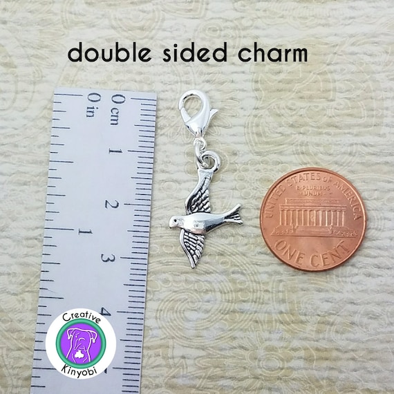 charm on lobster clasp clip on charm ancient bronze little bird, 1.3x1.6cm bracelet charm zipper pull Cute little bird charm