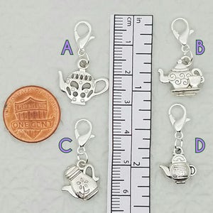 Double sided silver teapot charm with 4 different styles to choose from, zipper charm, tea charm on clasp, Fast Shipping from USA image 4