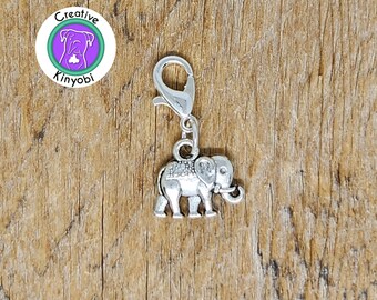 Adorable elephant charm, bracelet charm, double sided pachaderm zipper charm, silver elephant charm with clasp, Fast Shipping from MT