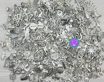 Clean bulk silver charm mix, fast shipping from usa, read description, 10 to 100, PICK YOUR CHARMS or get a random charm assortment bcs