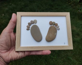 Pebble art - footprint, baby feet, wall decor, pebbles art, pebble picture, rock art, stone art, 3D picture, wall art