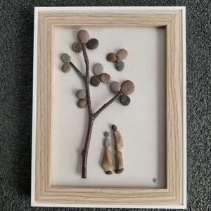 Pebble art - under a tree, love, a couple, wall decor, pebbles art, pebble picture, rock art, stone art, 3D picture, wall art