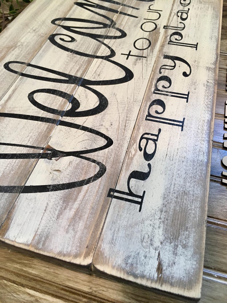 to our happy place rustic wood sign expressive decor Etsy