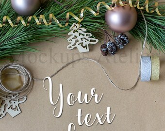50% OFF SALE Christmas Mockup with pine branch and balls, MA021, Styled Stock Photography, Product Mockup, Product Background, Winter mockup
