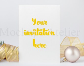 Download Free 50% OFF SALE Mockup with card and christmas balls, MA024, Styled Stock Photography, Product Mockup, Product Background, Winter mockup PSD Template