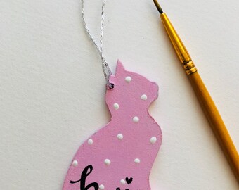 Personalised Cat Kitten Name Plaque, Handmade Home Sign, Hanging Pet Home House Gift.