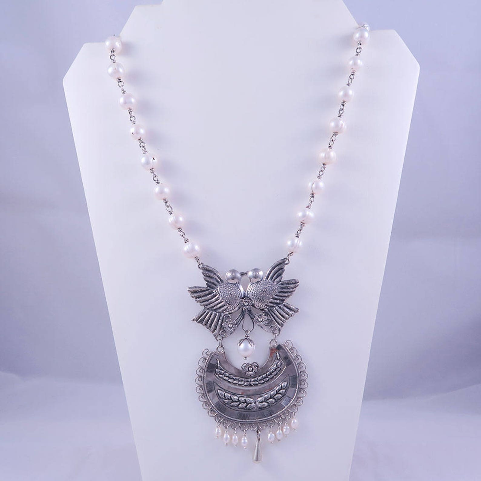 Mexican Silver Necklace Mexican Folk Art Unusual Necklace Etsy