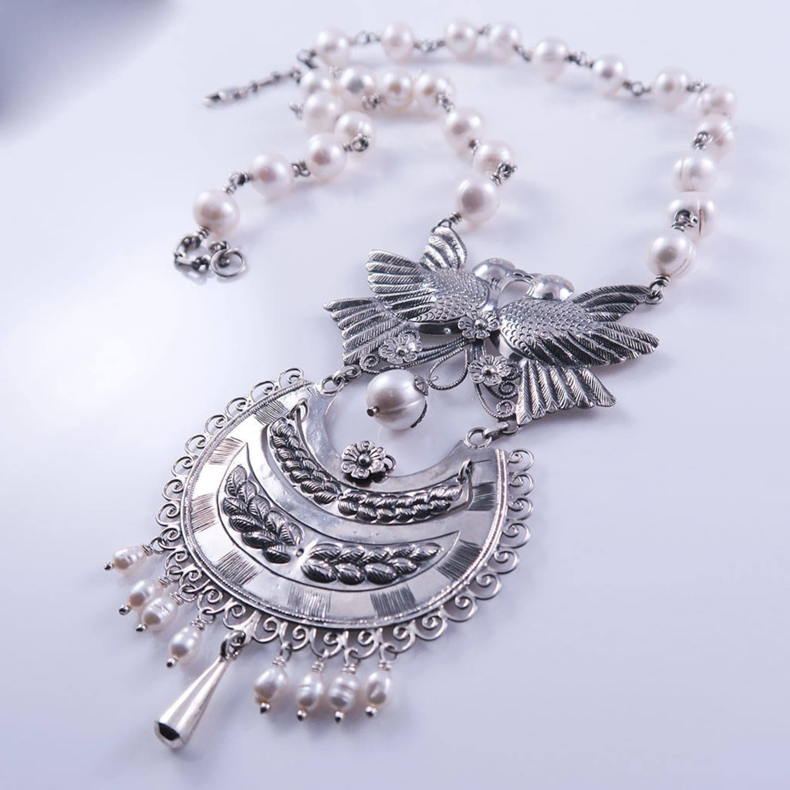 Mexican Silver Necklace Mexican Folk Art Unusual Necklace Etsy