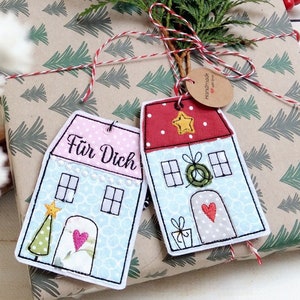 3x ITH embroidery file pendant &quot;in the hoop&quot; winter house gift pendant house Christmas 10x10 - 4x4 inches