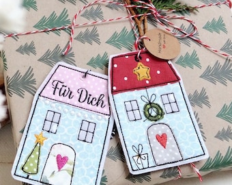 3x ITH embroidery file pendant "in the hoop" Winter house gift pendant little house Christmas 10x10 - 4x4 inch