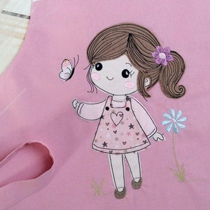 Embroidery file girl with butterfly on the flower meadow doodle appliqué 13x18 - 5x7 inches