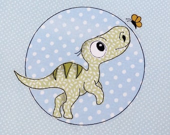 Stickdatei Dino Stickmotiv Doodle Dinosaurier mit Schmetterling Applikation Button  18x30 - 7x12 Zoll