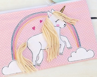2 embroidery files Unicorn Embroidery file Doodle Rainbow unicorn horse with wool mane 13x18 / 5x7 inch