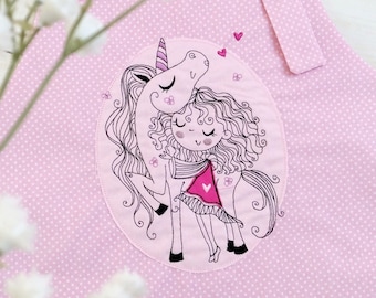 Embroidery file embroidery motif boho unicorn with princess doodle with heart 18x30 / 7x12 inches