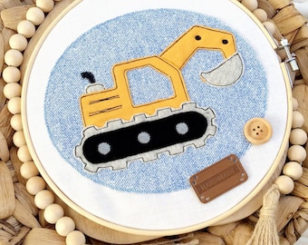 3x Embroidery file Excavator Embroidery motif Construction site Vehicle Applique Doodle 13x18 - 5x7 inch