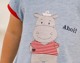 Embroidery file hippo embroidery motif hippo maritime doodle application sailor 13x18 - 5x7 inches
