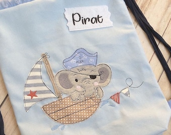 Embroidery file Pirate design Elephant nautical pirate with pirate ship Boat Doodle 13x18 - 5x7 inch