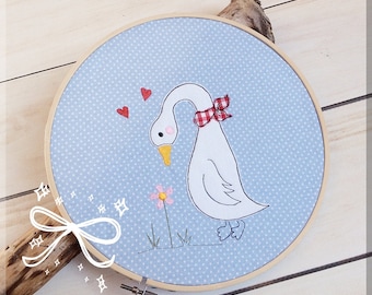 Embroidery file, embroidery motif, goose Hildegard, geese, doodle, application, 18x30 - 7x12 inch