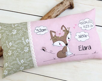 Stickdatei Stickmotiv boho Fuchs mit Blumen Doodle für Kissen zur Taufe oder Geburt mit Wolken  16x26