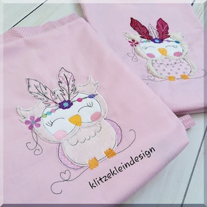 2x embroidery files boho owl embroidery file Doodle owl application with feather and flowers 18x30 - 7x12 inch