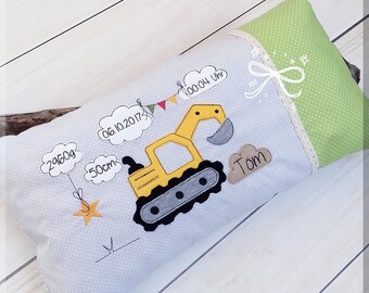 Embroidery file construction site excavator for name pillow birth pillow pillow with clouds for initials name pillow Doodle 18x30 - 7x12 inches