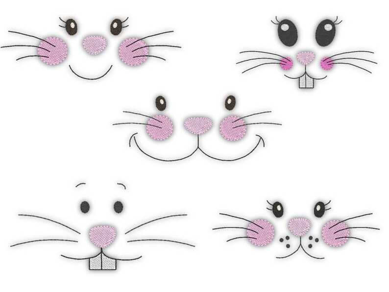 5x Stickdateien Set Stickdatei Hase Gesichter Stickmotiv Hasengesicht Osterhase 10x10 4x4 Zoll Bild 2