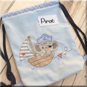 Embroidery file pirate embroidery motif elephant maritime pirate with pirate ship boat doodle 18x30 - 5x7 inches