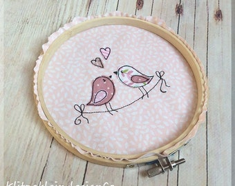 Archivo de bordado pájaro en primavera doodle pájaros corazón 10x10- 4x4 pulgadas