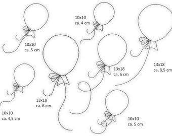 7x Stickdateien, Set, Stickdatei, Stickmotiv,  Doodle, Ballons, Luftballons,  13x18 - 5x7 Zoll