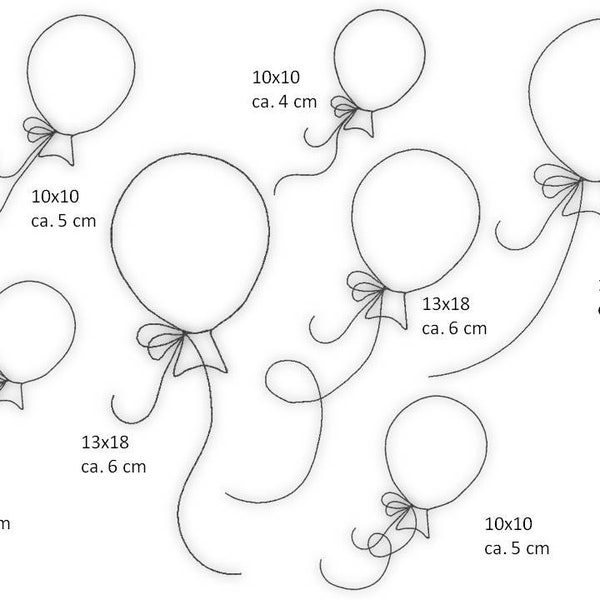 7x Stickdateien, Set, Stickdatei, Stickmotiv,  Doodle, Ballons, Luftballons,  13x18 - 5x7 Zoll