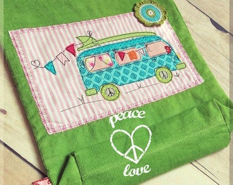 2x embroidery files boho bus embroidery file doodle bus retro hippie 13x18 - 5x7 inches