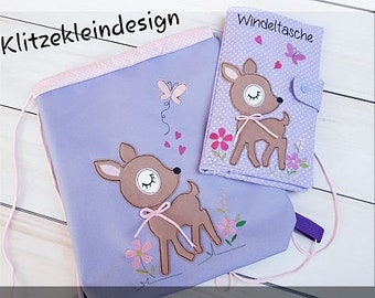 3x Stickdateien Reh Stickdatei Doodle Rehkitz mit Schmetterling 10x10 - 4x4 Zoll