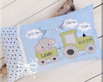 Embroidery file with elephant in tractor design for personalized name pillows and birth pillows. Doodle design for pillows 7x12 inches - 18x30
