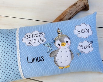 Embroidery file for name pillow birth pillow doodle embroidery motif boho penguin with clouds 16x26