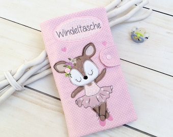 ITH Stickdatei Wickeltasche mit Fächer Stickdatei in the hoop Stickmotiv Windeltasche Reh Ballerina Doodle 18x30 - 7x12 Zoll