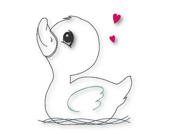 Archivo de bordado pato con motivo de bordado de corazón doodle aplique 13x15 - 5x7 pulgadas