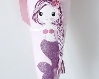 Mermaid embroidery design, mermaid motif with wool hair, 3D doodle applique, 13 x 18 cm - 5 x 7 inches