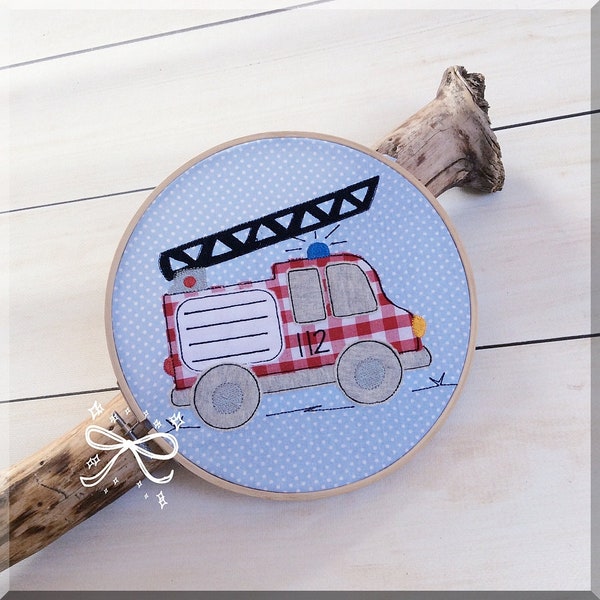 Embroidery file embroidery motif fire department fire engine application car doodle 10x10 - 4x4 inches
