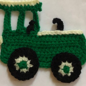 Crochet tractor appliqué 5x 4 1/2 inches. Choose colour. Made to order.