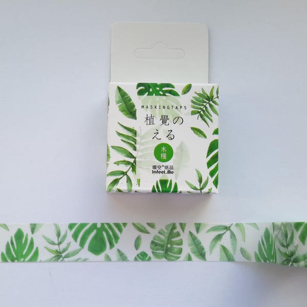 plant leaves washi tape, washi, tape, scrapbooking, MT, 15 mm X 7 m, leaves, plant, green leaves washi, green plant leaves