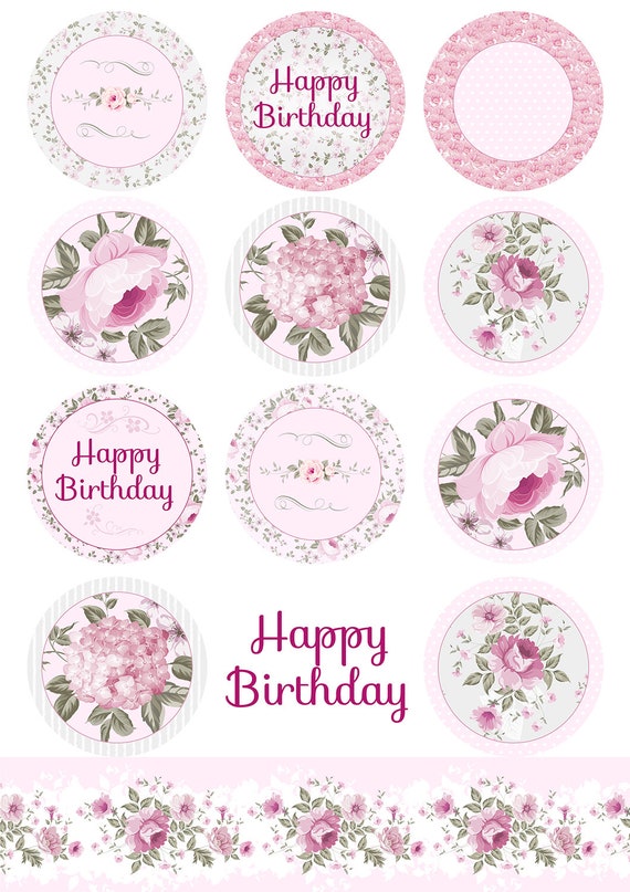 Flowers Cupcakes Toppers Printable Flowers Toppers Flower Etsy