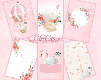 Children card, Printable journal card,Journal tags, Animal Cards, Envelopes, little animals, Scrapbook, digital paper, Baby Digital paper