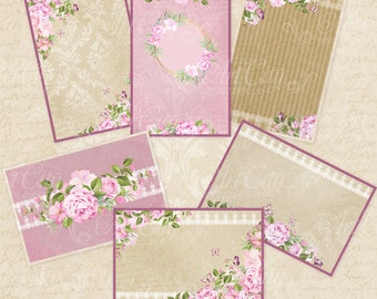Vintage card, Printable journal card,Journal tags, Flowers Cards, Envelopes, shabby chic, Scrapbook, digital paper, Summer Digital paper